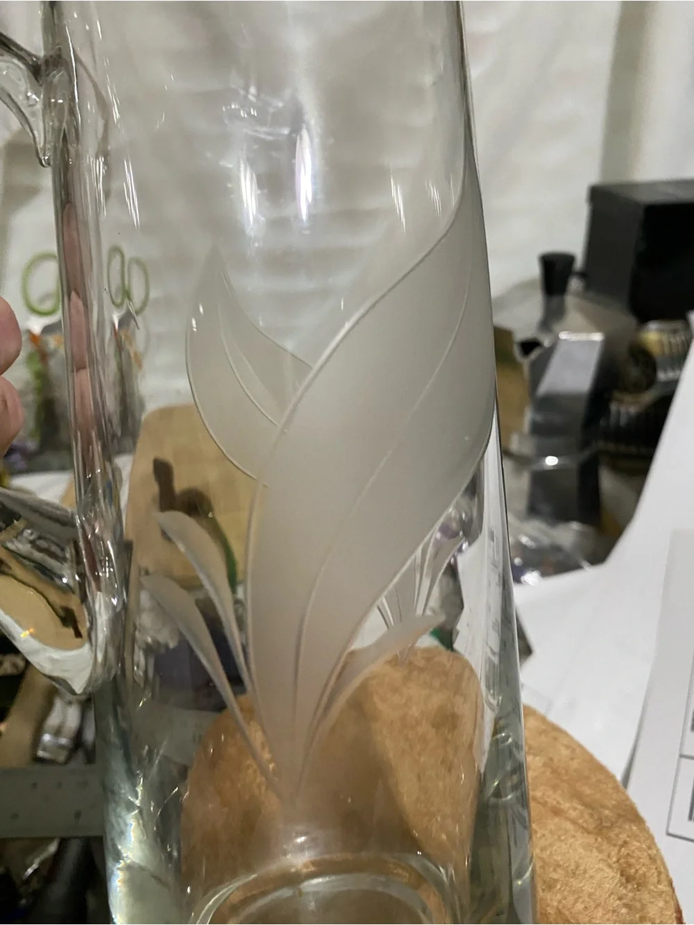 Vintage Vilusi Glass Handblown Etched Cylinder Vase